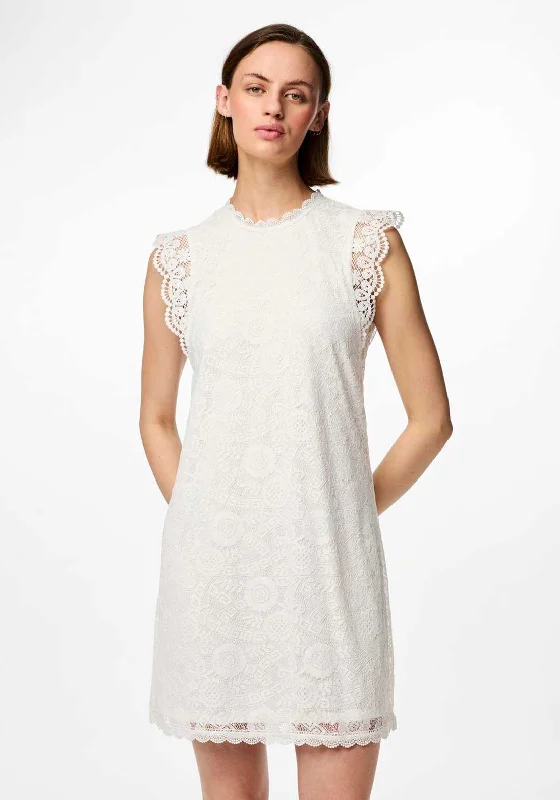 Mini Dresses for stylish travels-Pieces Colline Lace Mini Dress, Cloud Dancer