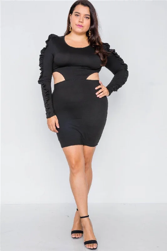 Mini Dresses for an edgy and chic look-Plus Size Black Cut-Out Mini Dress