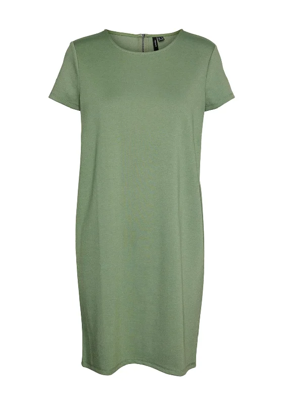 Mini Dresses with a statement neckline-Vero Moda Abby Short Zip Back Mini Dress, Hedge Green