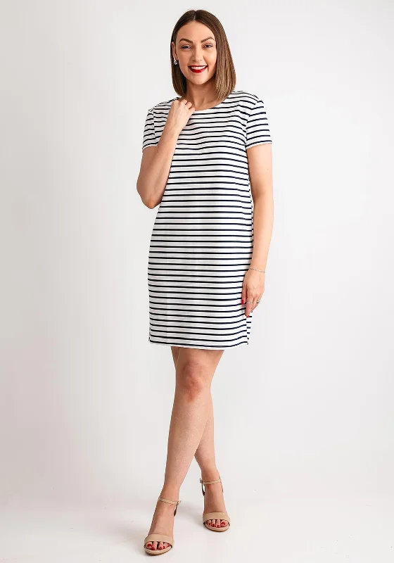 Mini Dresses with tiered skirts-Vero Moda Abby Short Striped Zip Back Mini Dress, Navy & White