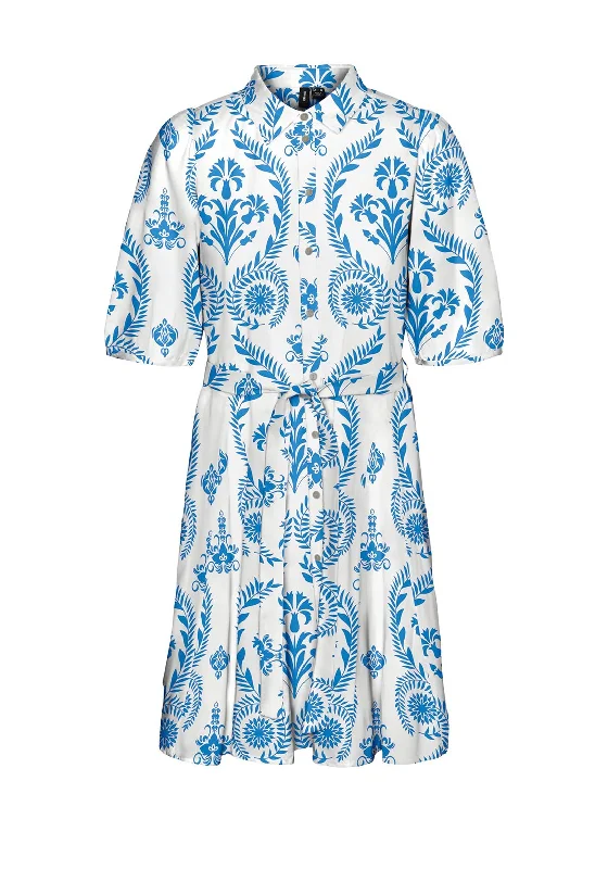 Mini Dresses with high-low hems-Vero Moda Dicthe Mini Shirt Dress, Snow White & Blue