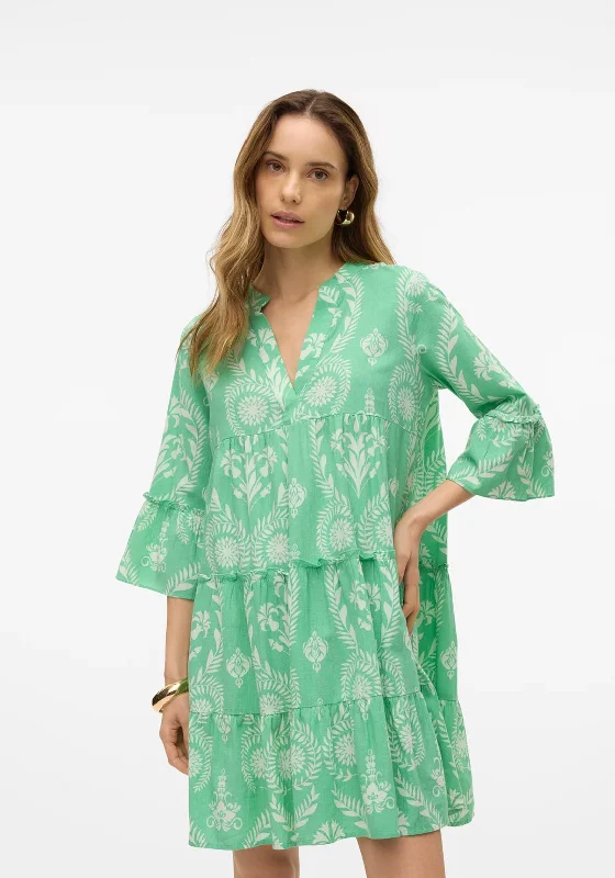 Mini Dresses with contrasting colors-Vero Moda Dicthe Printed Tunic Smock Mini Dress, Green