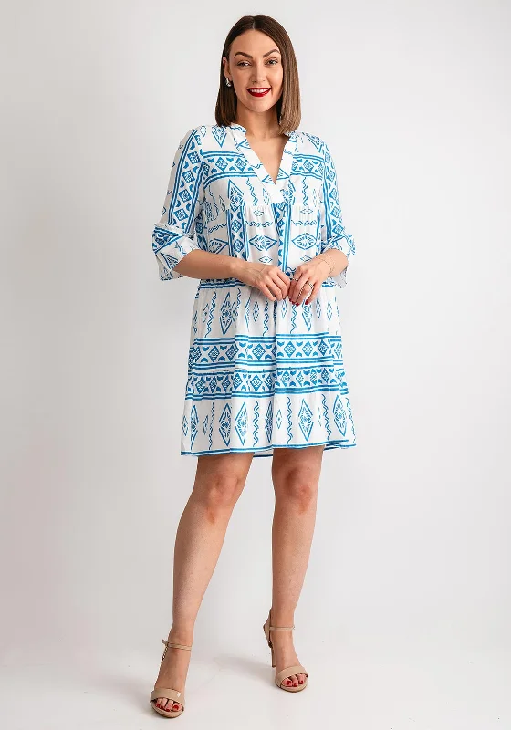 Mini Dresses with playful designs-Vero Moda Dicthe Printed Tunic Smock Mini Dress, Snow White & Blue