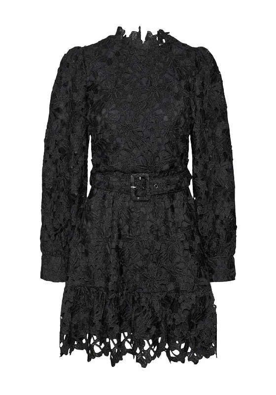 Mini Dresses for a vacation-ready look-Vero Moda Kirby High Neck Floral Embroidery Mini Dress, Black