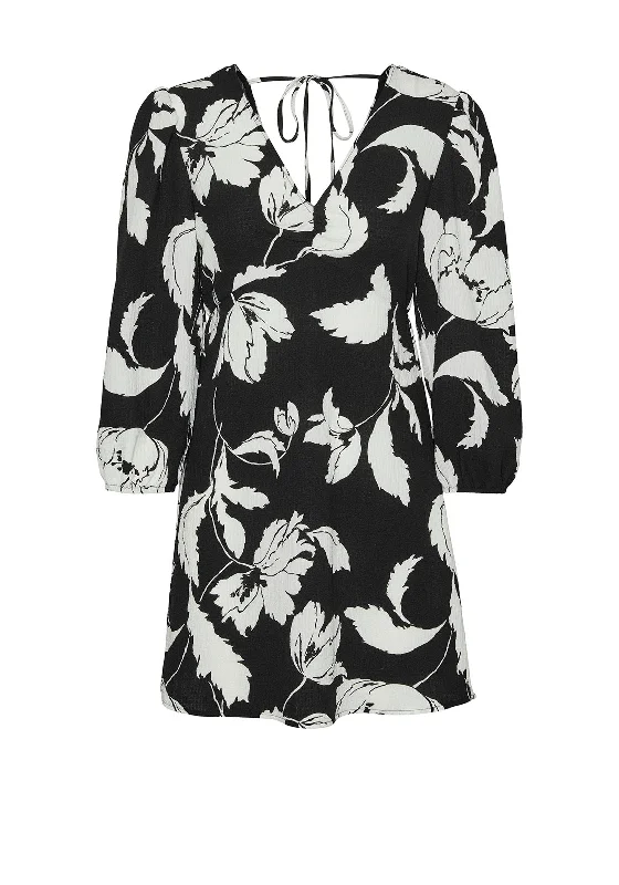 Mini Dresses with animal prints-Vero Moda Macha Floral Mini Dress, Black