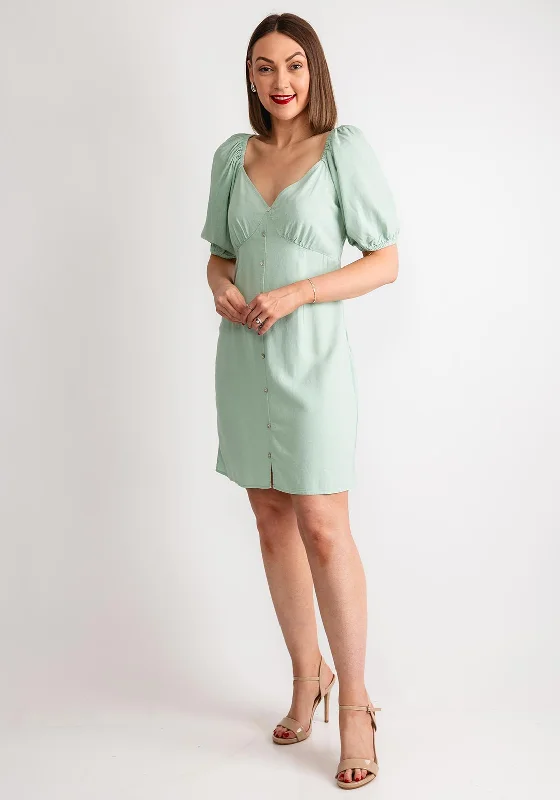 Mini Dresses for summer getaways-Vero Moda Mymilo Linen Blend Button Mini Dress, Silt Green