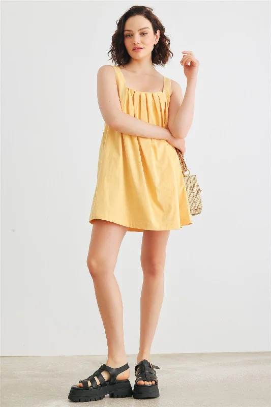 Mini Dresses with fashionable, casual designs-Dusty Yellow Cotton Sleeveless Mini Dress /1-2-2-1