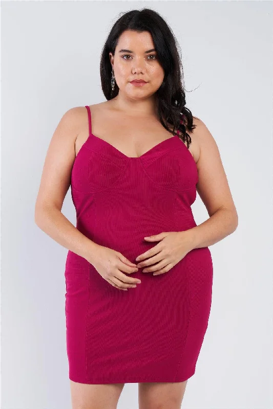 Mini Dresses for a classic look-Plus Size Wine Red Spaghetti Strap Mini Dress /2-2-2