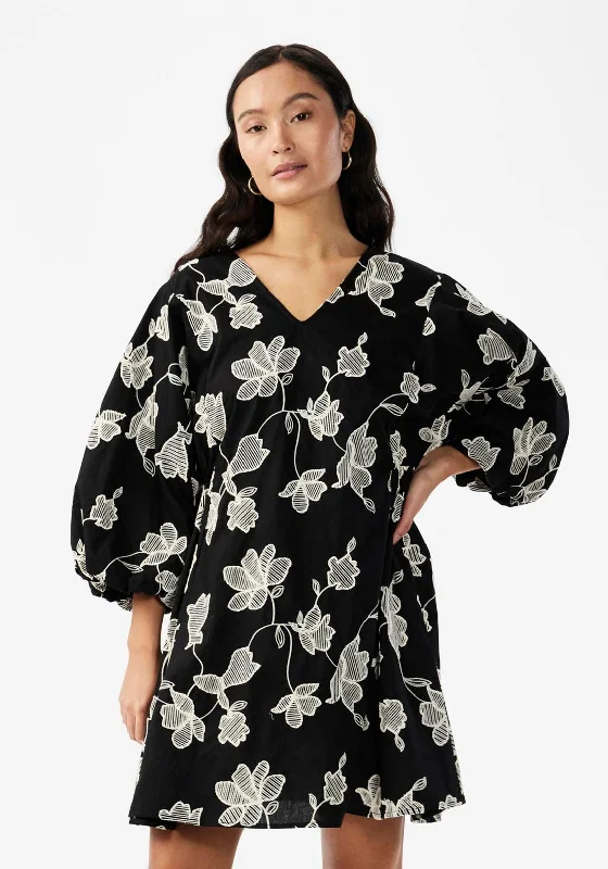 Mini Dresses for a simple chic look-Y.A.S Contour Balloon Sleeve Floral Mini Dress, Black