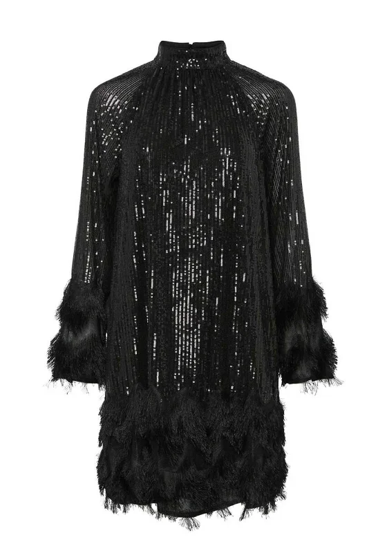 Mini Dresses with button details-Y.A.S Flow Sequin Fringed Trim Mini Dress, Black