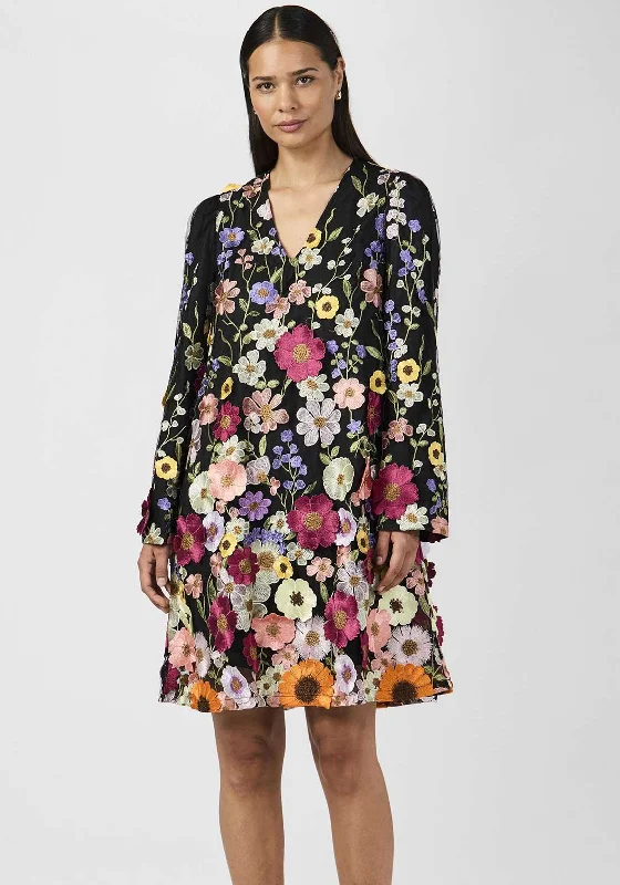 Mini Dresses for an effortless look-Y.A.S Flowering Embroidered V Neck Mini Dress, Black