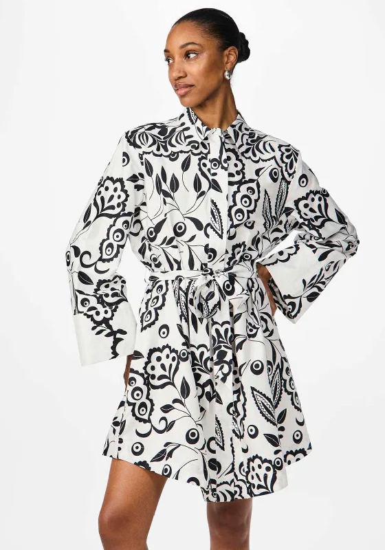 Mini Dresses for trendy office looks-Y.A.S Garden Print Mini Shirt Dress, Star White