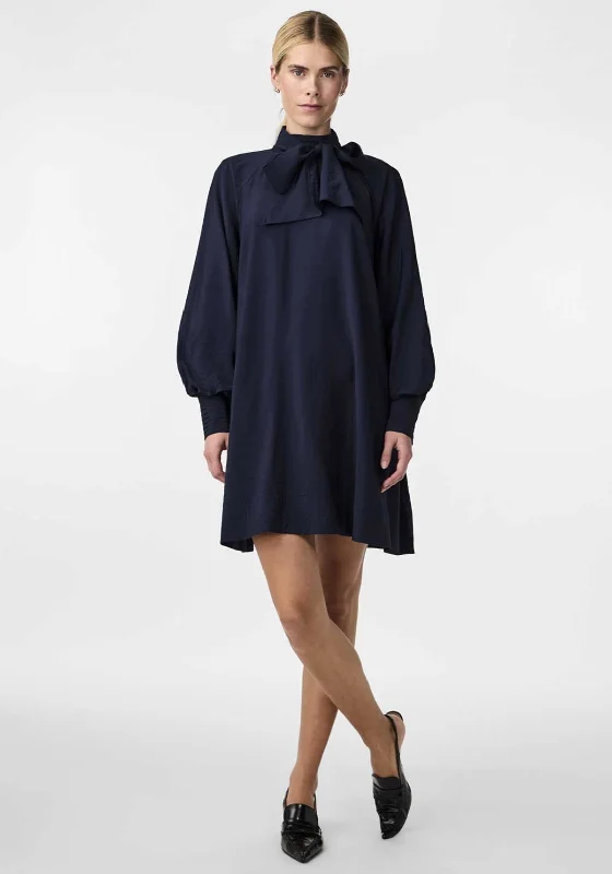 Mini Dresses for pool parties-Y.A.S Nira Pussy Bow Mini Smock Dress, Navy Blazer