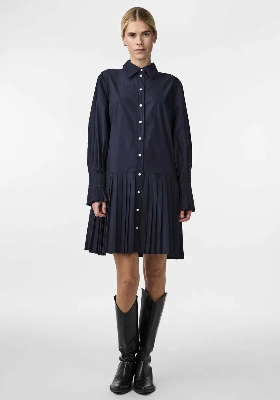 Mini Dresses with empire waist-Y.A.S Royanna Pleated Mini Shirt Dress, Navy Blazer