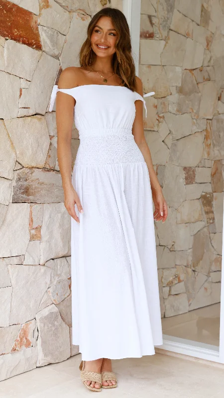 Maxi dresses for a luxurious beach wedding celebration with family -Adelaide Maxi Dress - White