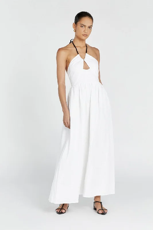 Maxi dresses with a flowing skirt for a relaxed look -ALYSSA WHITE LINEN MAXI DRESS