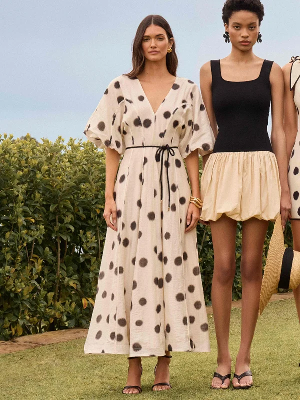 Maxi dresses for a tropical family wedding celebration by the beach -Maxi dresses for a luxurious garden brunch with friends -AUDREY SPOT MAXI DRESS