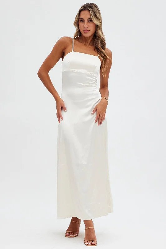 Maxi dresses for a sophisticated evening gathering at a vineyard -Beige Satin Straight Maxi Dress