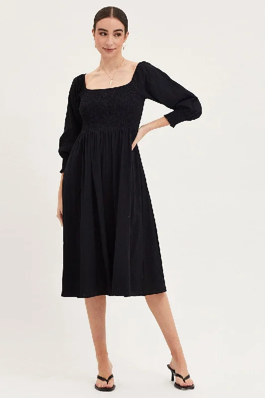 Maxi dresses for a luxury celebration by the ocean at sunset -Black Dress Long Sleeve Maxi