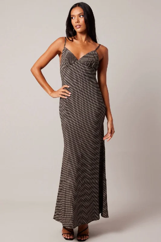 Maxi dresses for a luxury evening event by the lake -Black Geo Maxi Dress Strappy