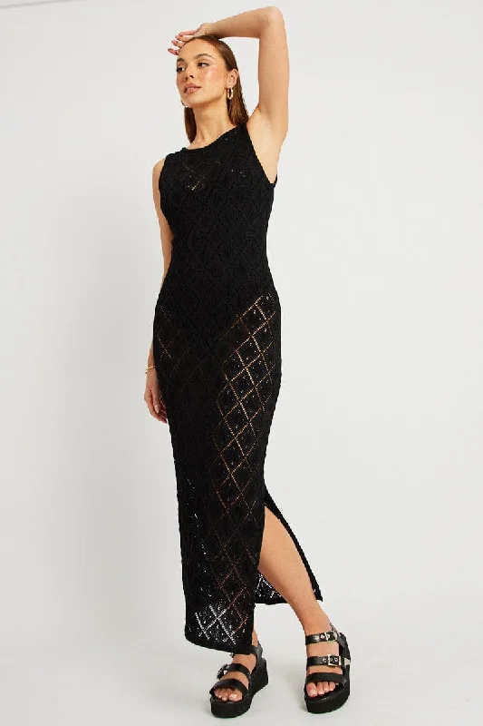 Maxi dresses for a luxurious destination wedding by the sea -Black Knit Dress Sleeveless Maxi