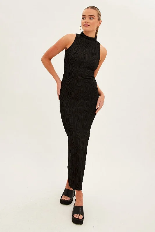 Maxi dresses for a glamorous formal gathering at an exclusive venue -Black Maxi Dress High Neck Sleeveless