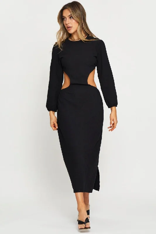 Maxi dresses for a glamorous rooftop wedding reception in the evening -Black Maxi Dress Long Sleeve