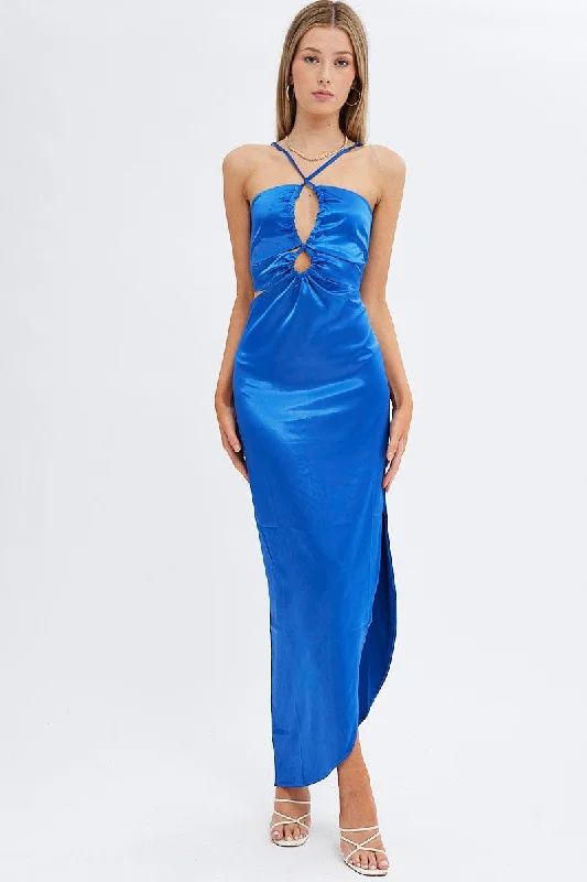 Maxi dresses with sequins for a stunning, glamorous look -Blue Maxi Dress Side Slip