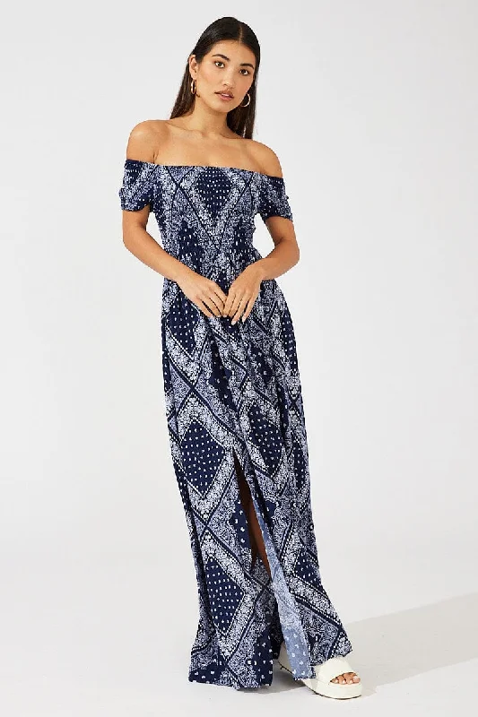 Maxi dresses for a romantic garden celebration under the stars -Boho Maxi Dress Off Shoulder