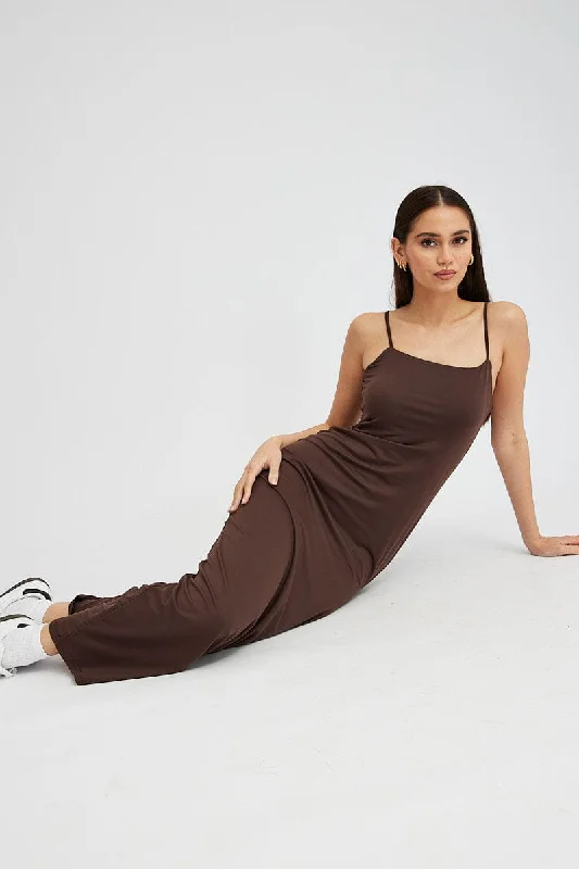 Maxi dresses with lace detailing for a vintage-inspired look -Brown Supersoft Maxi Dress Sleeveless