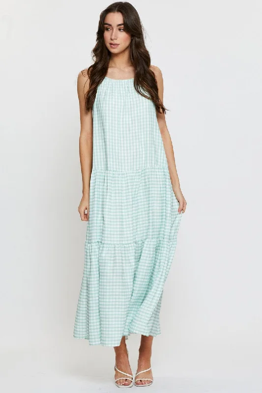 Maxi dresses for a glamorous night out with friends in the city -Check A Line Dress Maxi