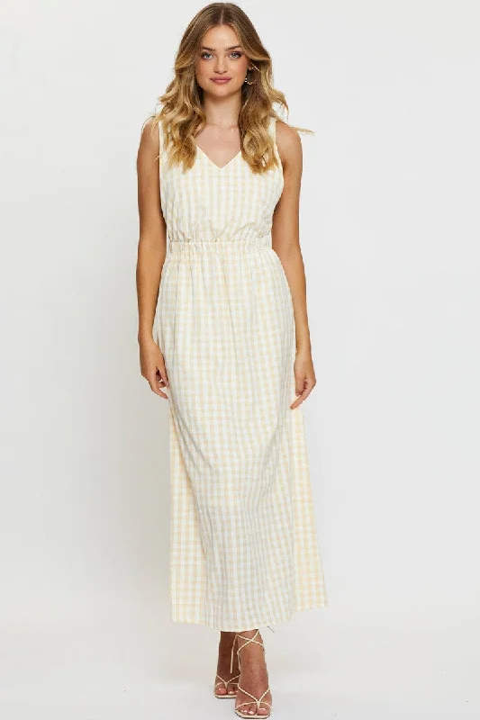 Maxi dresses for a luxurious garden reception under the stars -Check Maxi Dress Sleeveless