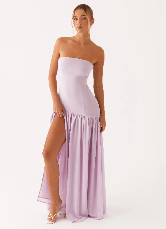 Maxi dresses for a glamorous rooftop wedding celebration in the city -Eden Strapless Maxi Dress - Lilac