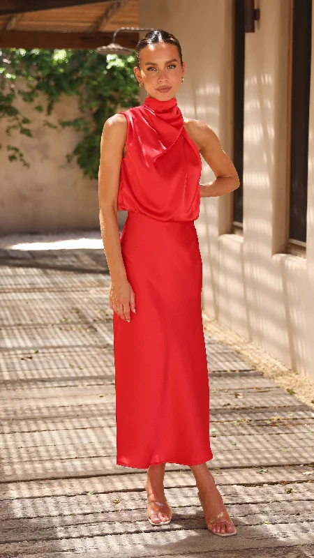 Maxi dresses for a chic dinner celebration at an upscale venue -Esther Maxi Dress - Red