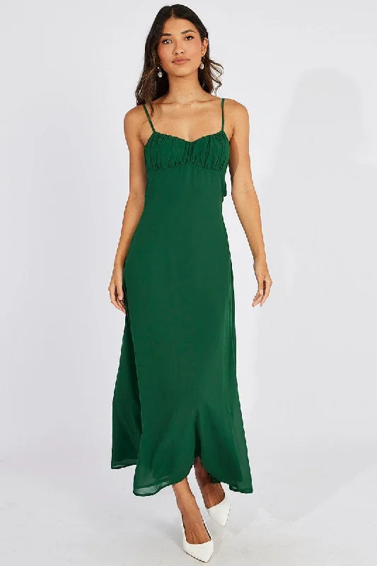 Maxi dresses for a glamorous rooftop wedding reception -Green Maxi Dress Gathered Bust Strappy