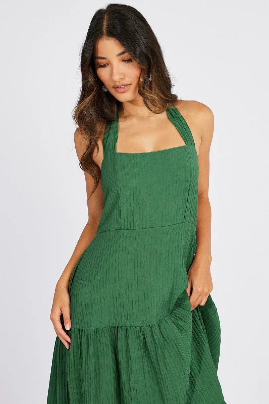 Maxi dresses for a casual beachside celebration at sunset -Green Maxi Dress Square Neck Tiered