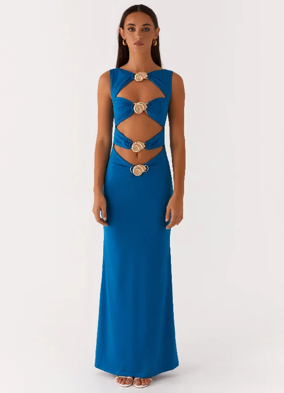 Maxi dresses for a luxurious destination wedding by the sea -Lagoon Cut Out Maxi Dress - Royal Blue