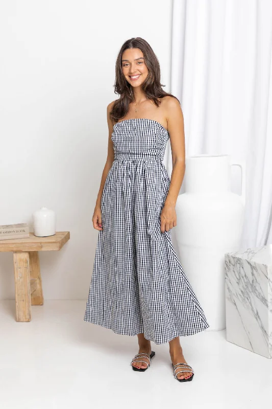 Maxi dresses with intricate lace detailing for a romantic look -Merci Gingham Maxi Dress - Black and White