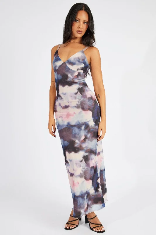 Maxi dresses for a luxurious destination wedding by the sea -Multi Abstract Maxi Dress Sleeveless Bodycon Mess