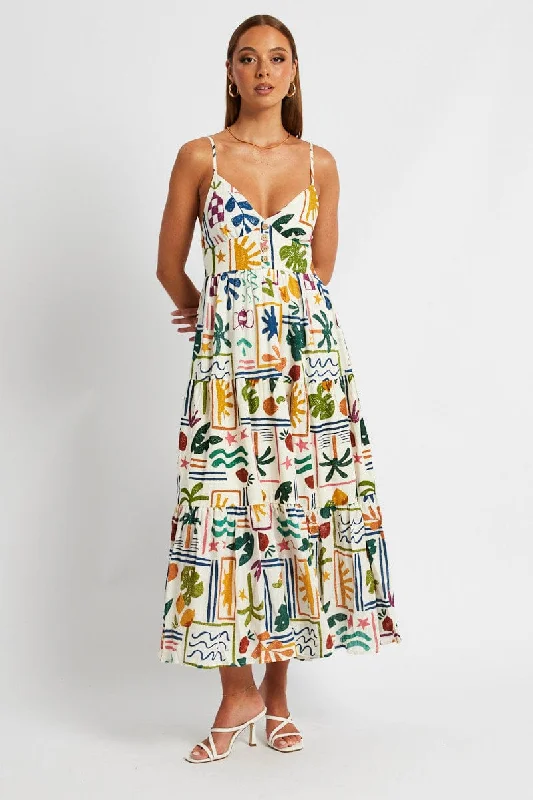 Maxi dresses for a tropical garden reception with friends -Multi Abstract Maxi Dress Sleeveless