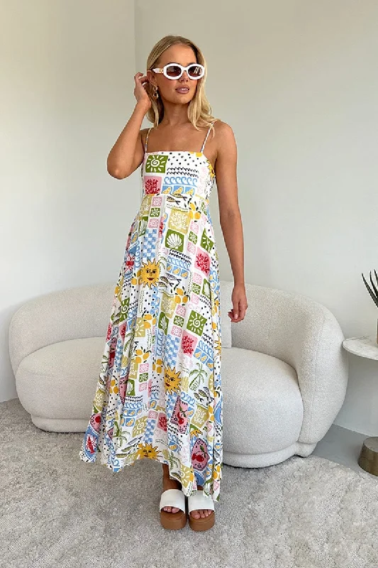 Maxi dresses with a lace back for a delicate, feminine look -Multi Abstract Maxi Dress Strappy