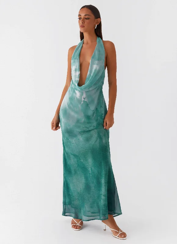 Maxi dresses for a chic destination wedding by the sea -Nerissa Cowl Neck Maxi Dress - Green Tie Dye