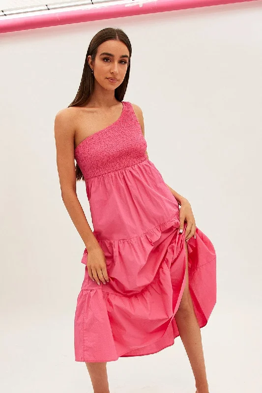 Maxi dresses for a vintage-inspired bridal shower celebration -Pink Maxi Dress One Shoulder