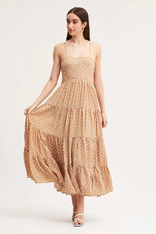 Maxi dresses for a romantic garden wedding at dusk -Polka Dot Maxi Dress Sleeveless Evening