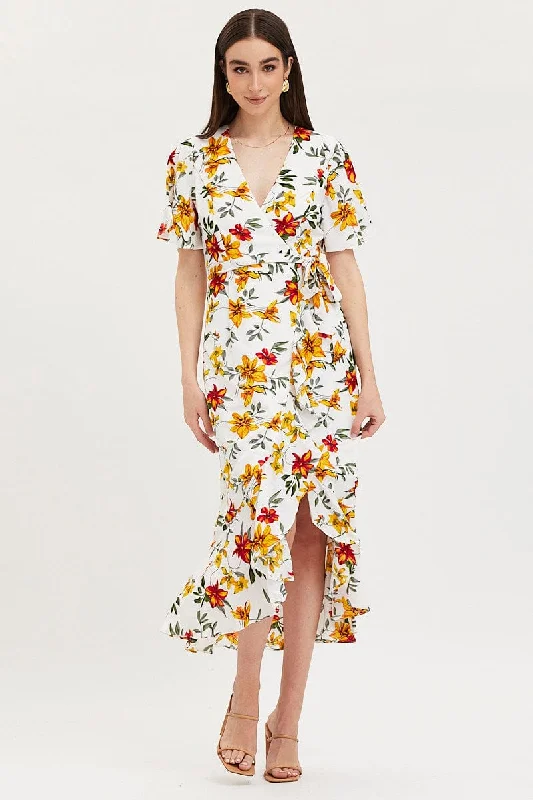 Maxi dresses for an elegant family reunion dinner in the garden -Print Dress Short Sleeve Maxi