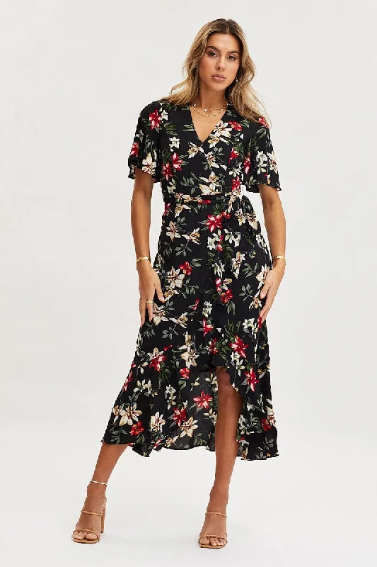 Maxi dresses for a chic cocktail party in a luxury penthouse -Print Dress Short Sleeve Maxi