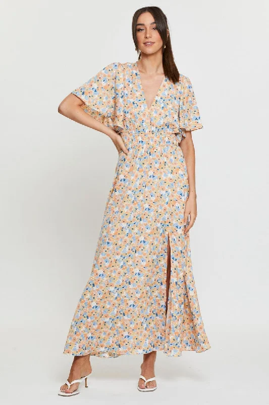 Maxi dresses for a glamorous formal gathering at an exclusive venue -Print Dress Short Sleeve Maxi