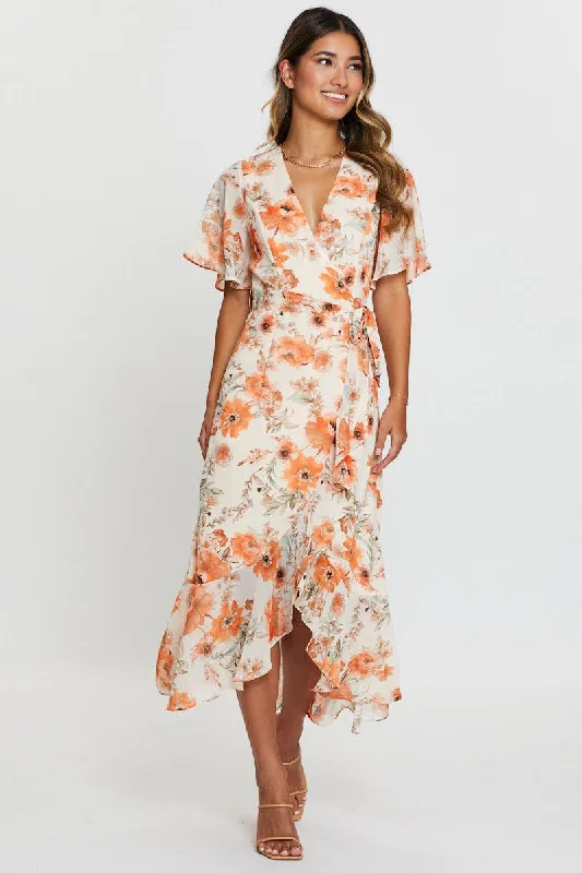 Maxi dresses with elegant chiffon fabric for a dreamy look -Print Dress Short Sleeve Maxi