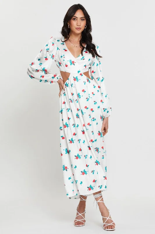 Maxi dresses for a luxurious beachside celebration at sunset -Print Maxi Dress Long Sleeve