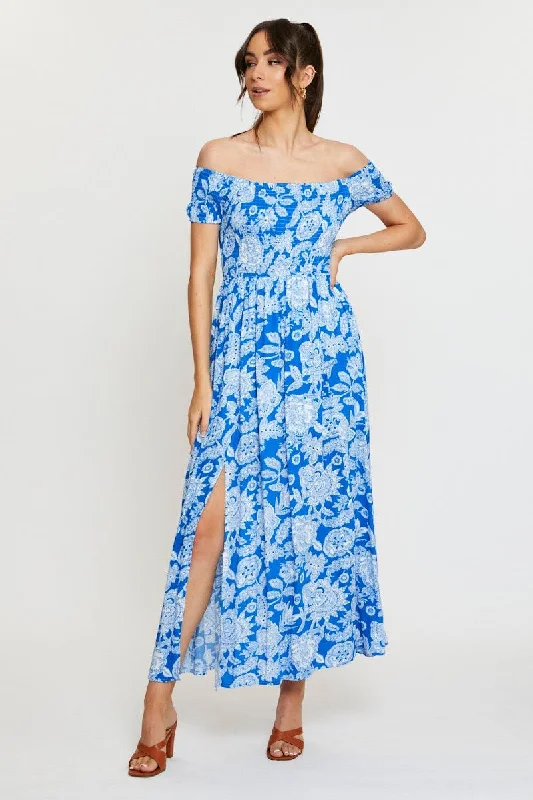 Maxi dresses for a formal gala event in an art gallery -Print Maxi Dress Off Shoulder Evening